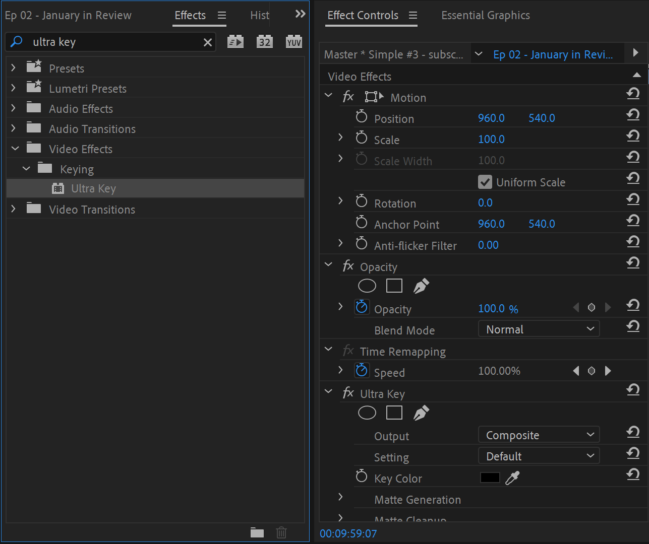 Add the "ultra key" effect onto your green screen clip